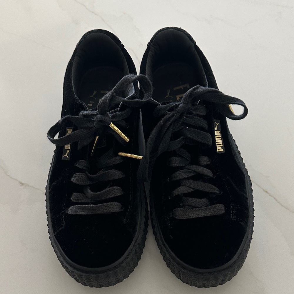 Puma Fenty Women's Black Velvet Platform Sneakers - Picture 2 of 6